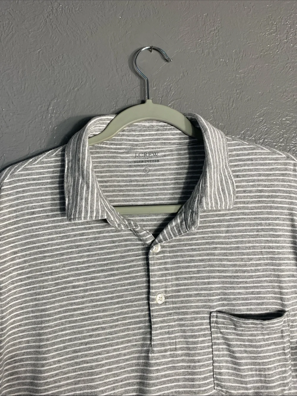 J.Crew Slub Cotton Striped Polo Shirt Men's L Gray Short Sleeve Pocket